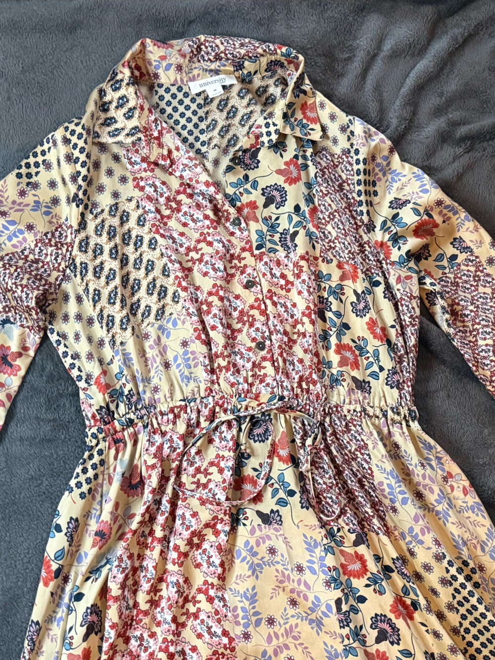 Patchwork Floral Maxi Dress in Cream and Navy - Picture 6 of 14